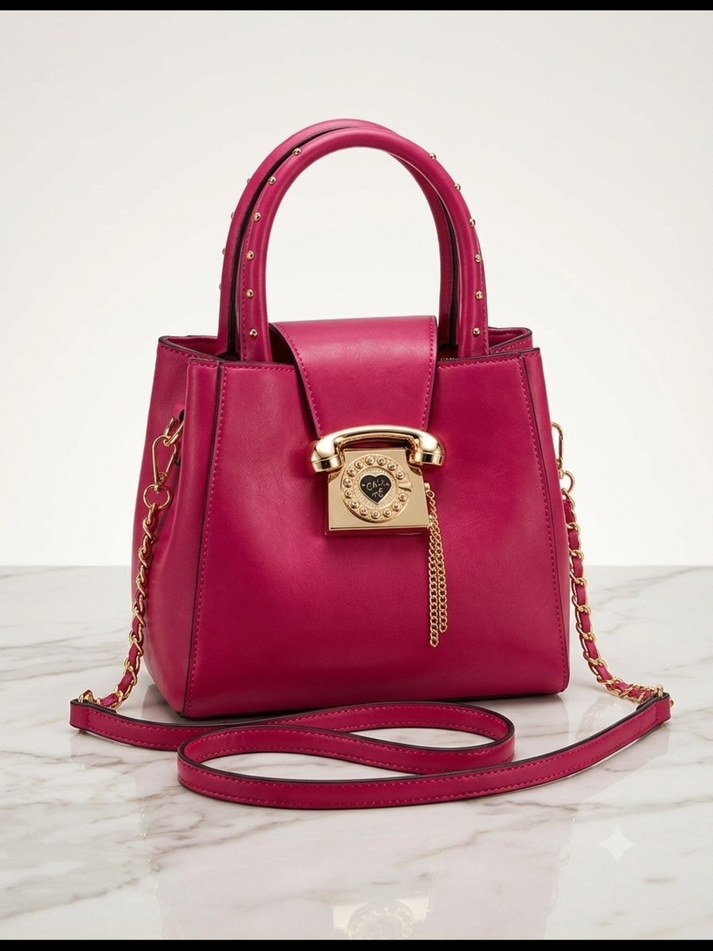 Betsey Johnson Fuchsia Top-Handle Satchel with Gold Hardware